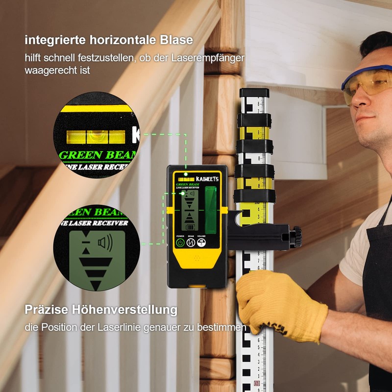KAIWEETS Laser Detector Receiver for 3 x 360 Laser Leveler