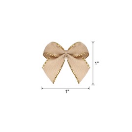 MECCANIXITY 50Pcs Mini Metallic Edge Ribbon Bow 1" Satin Ribbon Flower Bows Soft for Craft DIY Hair Bow Sewing Wedding Birthday Party Gold Edge Brown