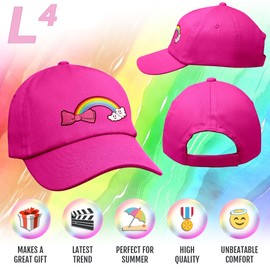 L4 Girls Rainbow and Pink Polka Dot Bow Baseball Cap Kids Happy Summer Hat (Black, One Size)