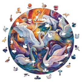Iconic Puzzles Majestic Swans Fantasy Animals 100% Sustainable Wooden Jigsaw Puzzle Gifts for Kids and Adults Large 600 Pieces