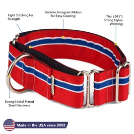 If It Barks - 1.5" Martingale Collar for Dogs - Adjustable - Nylon - Strong and Comfy - Ideal for Training - Made in USA - Medium, Patriotic
