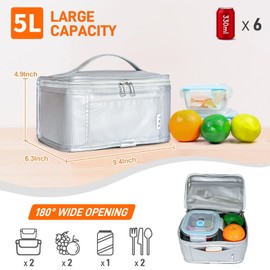 NOL Natural Organic Lifestyle Small Lunch Bag Mini Lunch Box Insulated Lunch Bag for Men/Women Leakproof Cooler Tote Bag Lightweight Nylon Waterproof Lunch Box For Work, Silver
