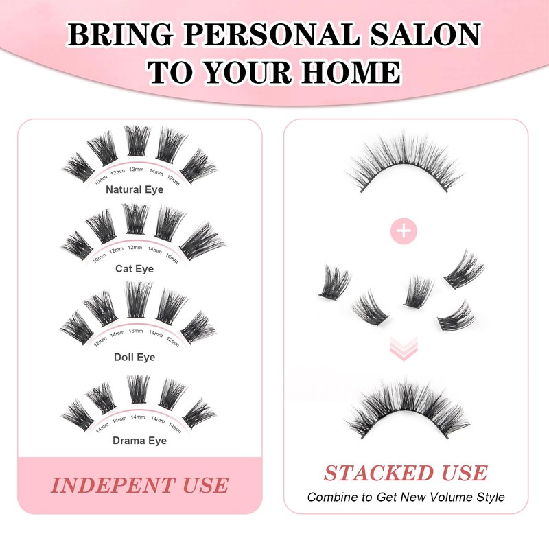 Glowingwin Individual Lashes Cluster Lashes Natural Look 10-16mm Mixed 72