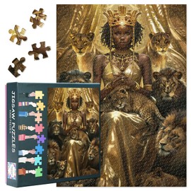TUMOVO Crown Black Girl and Lion Cubs 1000 Piece Puzzle for Adults, Woman