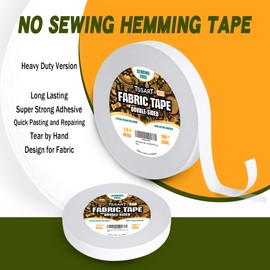TSSART Fabric Tape M15 - Sticky Double-Sided Tape Strong Adhesive Cloth Leather Tape Press-on Tape, No Sewing or Ironing, Gluing, Alterations and Hemming - 1/4inch Wide 180FT Long