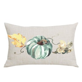 WENIANRU Ink Painting Watercolor Blue Green Pumpkin Fall Y'all Autumn Home Sofa Chair Bed Decoration Lumbar Pillowcase Cotton Linen Decorative Throw Pillow Cover Case Rectangular 12 x 20 Inches