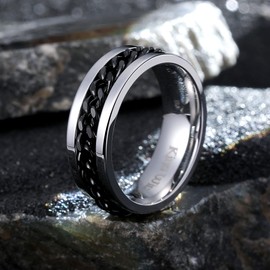 King Will Intertwine 8mm Spinner Ring Silver & Black Edge Polished Stainless Steel Fidget Ring Anxiety Ring for Men 10