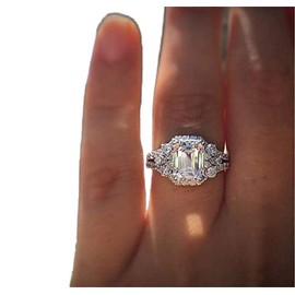 Fashion Lady 925 Sterling Silver Ring Elliptical Perfect Cut 3ct CZ Princess Square Cubic Zirconia Ring Wedding Jewelry Size 6-10 (US Code 7)