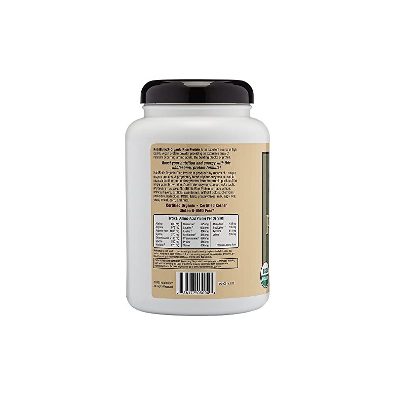 NutriBiotic, Organic Rice Protein, Plain, 1 lb 5 oz (600