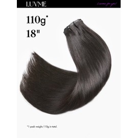 LUVME Straight Seamless 16inch 110g 7Pcs Clip in Hair Extensions Full Max Remy Human Hair Extensions, Natural Black 100% Real Soft Human Hair Extensions
