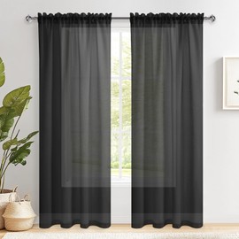 DWCN Black Sheer Curtains, 96 Drop Rod Pocket Top Semi Transparent Light Filtering Net Curtains, Voile Curtains for Door Living Room and Bedroom, 52" Wide x 96" Drop, Set of 2 Panels