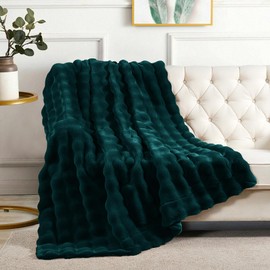 BYTIDE Bubble Rabbit Faux Fur Throw Blanket Reversible to Cozy Velvet, 750gsm Luxury Soft Plush Thick Warm Fuzzy Blanket for Couch, Bed, Sofa Fluffy Decorative Blankets, 50"x60", Dark Teal