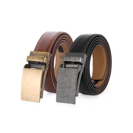 2 Pack Men’s Belt, Mio Marino Linxx Ratchet Belt with Fathers Day Gift Box - Snowfall-Aureate - Deep Charcoal & Burnt Umber - Adjustable from 28" to 44" Waist