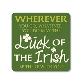 Irish Coaster Cork Backed with Luck of the Irish Saying and Shamrock Design