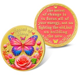 Affirmation Sobriety Coin - Butterfly AA Recovery Chip Medallion with Inspirational Messages - Secret of Change Sober Anniversary Token Gift for Men & Women