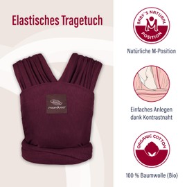 manduca Baby Sling, Berry, Elastic Sling for Newborns from Birth and Toddlers up to 15 kg, Soft Jersey Cloth Made of Organic Cotton (Organic Cotton), Dark Red