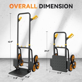 Auto Dynasty Stair Climbing Dolly Cart, 330LB Stair Climbing Hand Truck with Telescoping Handle, Heavy-Duty Folding Trolley Cart with 6 Wheels for Home Shopping Moving Warehouse Office, Orange