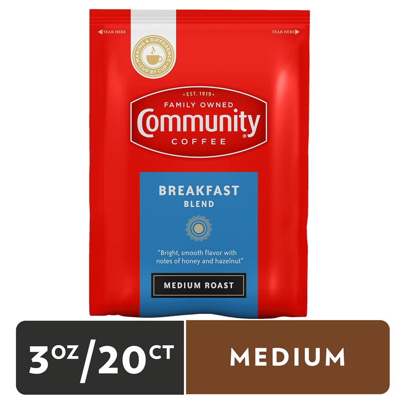 Community Coffee Breakfast Blend, Medium Roast Pre-Measured Coffee Packs, 3.0