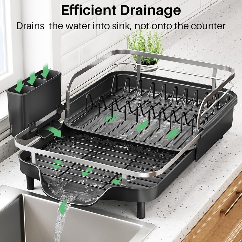 SNTD Dish Drying Rack, Expandable Dish Rack for Kitchen Counter,