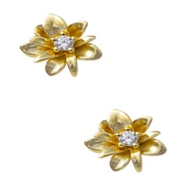 Artré .925 - Aretes Tipo Broquel en Forma de Flor con Circonia Color Cristal, Acabado Dorado - Joyería Mujer