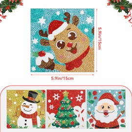STEFORD Christmas Diamond Painting Kits, 4Pcs DIY 5D Full Drill Diamond Painting Accessories for Kids and Adults Christmas Crafts Gifts