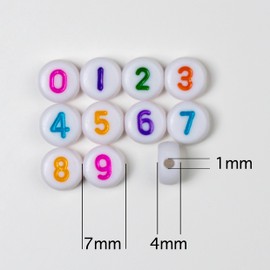 Melius - 500 abalorio acrílicas con números para hacer joyas, collares, llaveros, pulseras (4 x 7 redondas, coloridas)