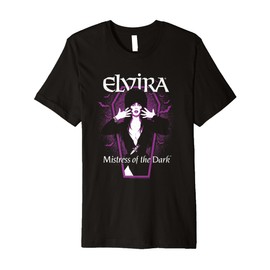 Elvira, Mistress of the Dark Purple Bats and Coffin Premium T-Shirt