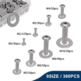 Metal Flat Penny Washer Set, A2 304 Stainless Steel Repair Washers (360 Pack), Large ID Plain Wide Round Spacer Washer for Screws Bolts, M2 - M10 Fasten Gasket Set