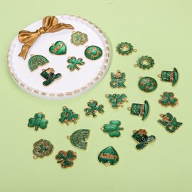 24/30PCS St. Patrick's Day Charms Glitter Shamrock Charms for Jewelry Making, Green Leaf LUCK Hat Pendant Charms for Bracelet Necklace Earrings Making DIY Crafts Irish St. Patrick's Day Accessory,