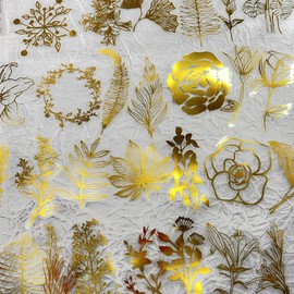 100 pieces gold foil stickers with leaves and flowers for scrapbooking