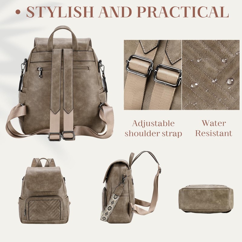 VASCHY Backpack for Women, Chevron Quilted Vegen Leather Flap Backpack