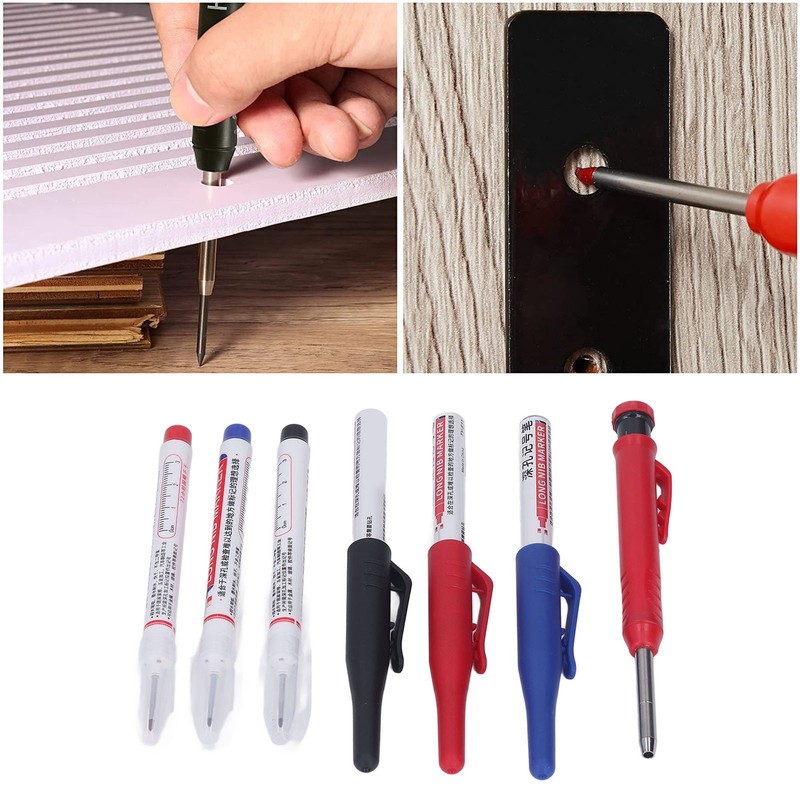 Carpenter Pencil Marker Set Multifunctional 6 Long Nib Deep Hole