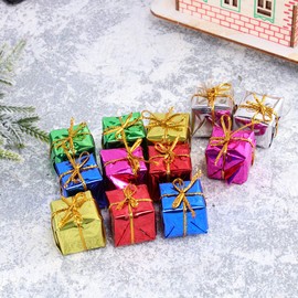 60pcs Christmas Tree Small Boxes Hanging Decorations Mini Wrapped Present Boxes Miniature Foil Ornaments for Holiday Festival Party Random Color