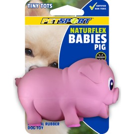 PetSport Naturflex Tiny Tots Small Pig Latex Dog Chew Toy | All-Natural Soft, Squeaky, Non-Toxic Rubber Chew Toy | Safe for Indoor Play | 3.5"