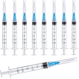 25 Pack 3ml/cc Plastic Luer Lock Syringa with 23Ga and Cap, Individually Sealed Wrapped, for Scientific Labs, Measuring Liquid, Refilling Cartridges or Glue Applicator