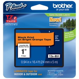 Genuine Brother 1" (24mm) Black on Bright Orange TZe P-Touch Tape for Brother PT-2430PC, PT2430PC Label Maker