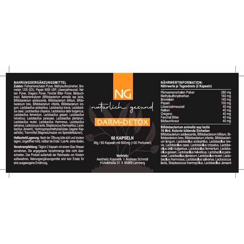 NG natürlich gesund Intestinal Detox High Dose 60 Capsules