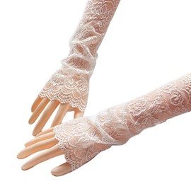 Umeloeo Women's Arm Cover, Lace Gloves, UV Protection, Stylish, Floral Pattern, Thin, Cool, Spring and Summer, Long Gloves, Fingerless, Arm Cover, Sunscreen, Anti-slip, UV Protection, Brides, Weddings