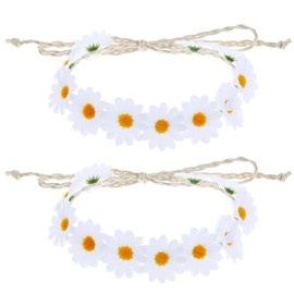 Teaaha 2 Pcs Daisy Flower Crown Headbands for Women and Girls, Boho Sunflower Crown White Sunflower Hippie Hair Accessories for Bridal Headpiece, Photo Props, Party, Vacation