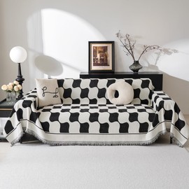 MEETSKY Couch Cover Sofa Covers Washable Simple Modern Black Triangle Plaid Geometric Jacquard Sofa Slipcover for 3 Cushion Couch Covers for Dogs, 91" x 134", Black Checkerboard