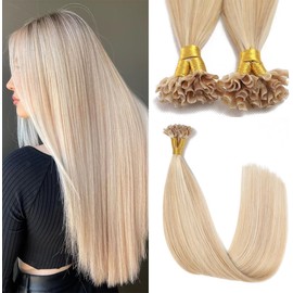 Sindra U Tip Hair Extensions Caramel Blonde and Platinum Blonde 20inch Pre Bonded Hair Extensions for Women U Tip Hot Fusion Keratin Hair Extensions Human Hair 50g 1g/s (U27P613-20)