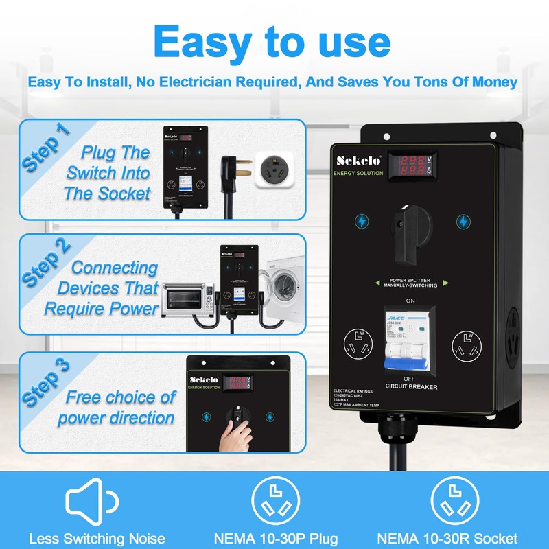 Manual EV Charging Switch for Dryer & EV, NEMA 10-30,