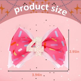 Hair Clips for Girls, Hair Bow for Girls 4th Birthday Hair Bows Clips Pink with Glitter Number 4, Hair Clips Kids, Gifts for Girls 4th Birthday (4)