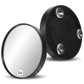 10X Magnifying Mirror with 3 Suction Cups, 4.5 Inches Magnified Makeup Mirror and Slant Tweezer Round Travel Makeup Mirrors with High Magnification for Travel, Cosmetic, Bathroom, Black
