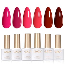 GAOY GAOY Red Hot Pink Gel Nail Polish Set, 6 Colors Neon Soak Off UV Light Cure Gel Polish Kit for Salon and Nail Art DIY at Home