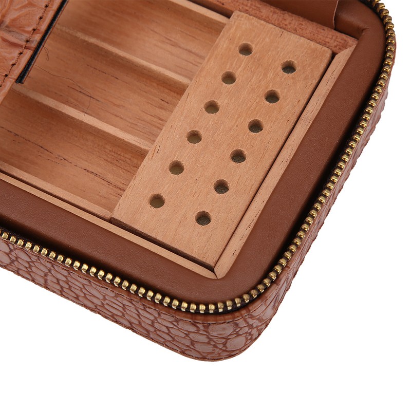 Wood Portable Travel Outdoor Cigar Humidor PU Leather Cigar Storage