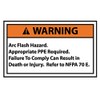 NMC WGA17AP Arc Flash Label, "Warning ARC Flash Hazard...etc", 5"