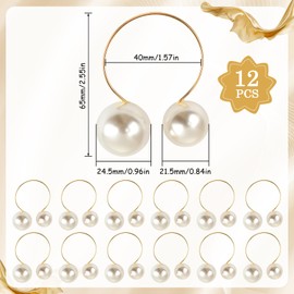 Rierousy 12 Napkin Rings Napkin Rings Gold Napkin Buckle with Beads, Napkin Buckles Rings for Table Decoration for Christmas Table Decoration Wedding Party Anniversary Birthday