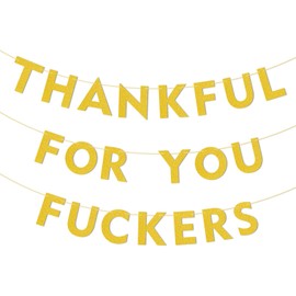 Thanksgiving Decorations Banner, Friendsgiving Decorations, Happy Friendsgiving F ckers Banner for Mantel Font Porch, Glitter Thankful for You Fall Decorations for Home Office Party