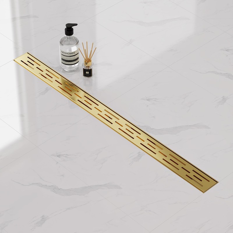 Neodrain 36-in Brushed Brass Rectangular Linear Shower Drain with Brick